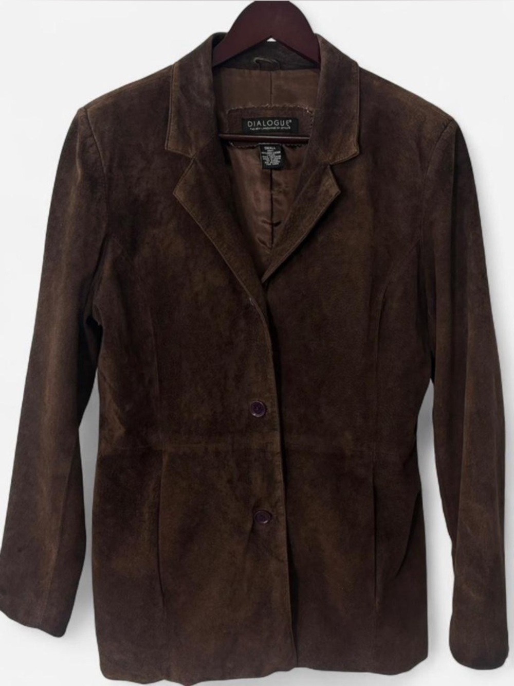 Dialogue Women's Dark Chocolate Brown Suede Leather Blazer